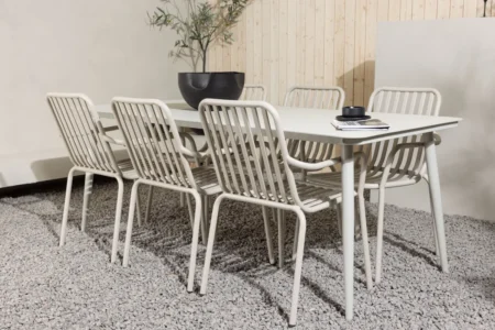 Lina & Peking Rektangulära Matbord 90 x 200 Beige + Matstolar Beige