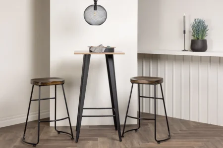 Tempe & Ozark Barbord 60 x 60 Walnut + Barstolar Black