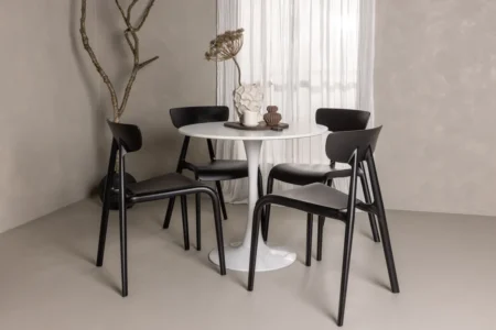 Ursholmen & Hamden Matstolar Black + Runda Matbord ⌀80 White