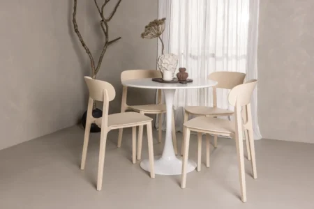 Åstol & Hamden Matstolar Beige + Runda Matbord ⌀80 White
