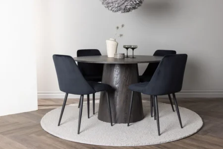 Lanzo & Night Runda Matbord ⌀120 Mocca + Matstolar Black