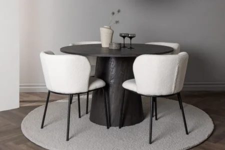 Edina & Lanzo Matstolar White + Runda Matbord ⌀120 Mocca