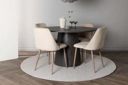 Lanzo & Night Runda Matbord ⌀120 Mocca + Matstolar Beige