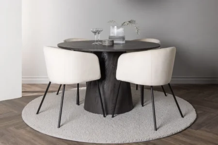 Berit & Lanzo Matstolar Beige + Runda Matbord ⌀120 Mocca