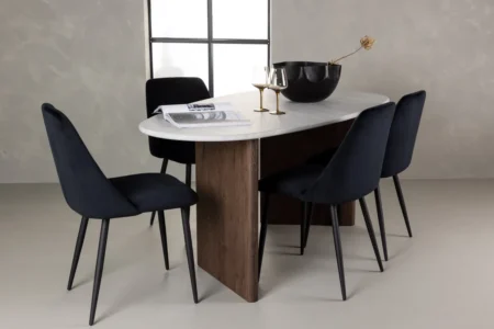 Grönvik & Night Ovala Matbord 180 x 90 Light Grey + Matstolar Black
