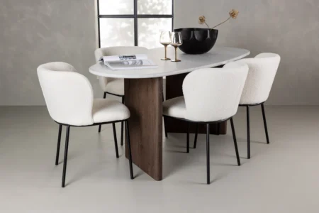 Grönvik & Edina Ovala Matbord 180 x 90 Light Grey + Matstolar White