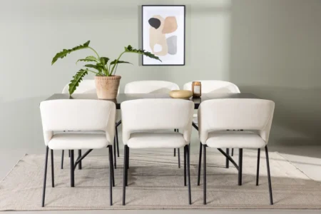 Day & Astrid Matstolar Offwhite + Rektangulära Matbord 200 x 90 Black