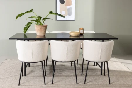 Astrid & Edina Rektangulära Matbord 200 x 90 Black + Matstolar White