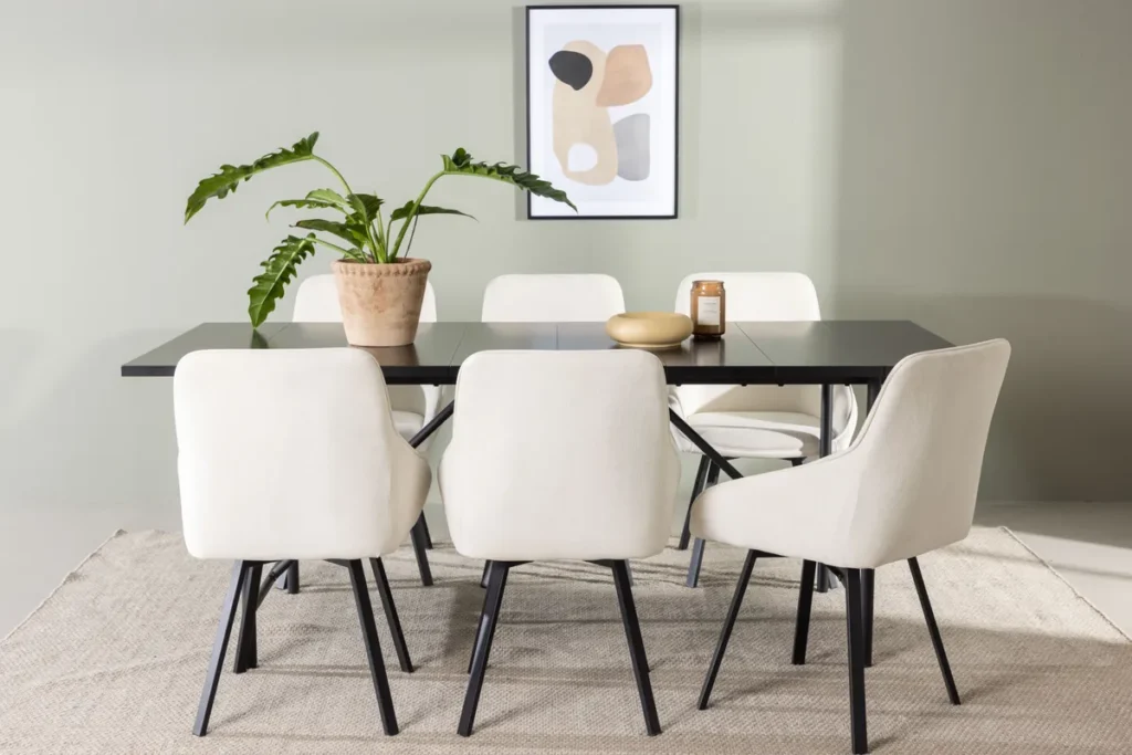 Astrid & Rosie Rektangulära Matbord 200 x 90 Black + Matstolar Beige