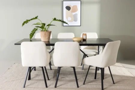 Astrid & Rosie Rektangulära Matbord 200 x 90 Black + Matstolar Beige