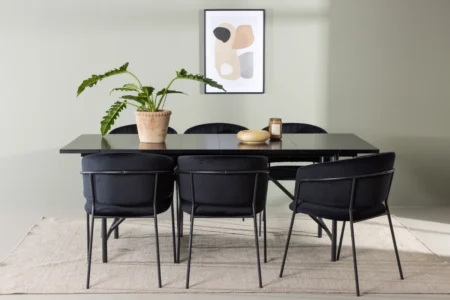 Astrid & Selma Rektangulära Matbord 200 x 90 Black + Matstolar Black