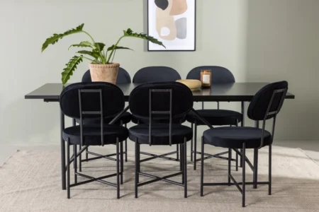 Stella & Astrid Matstolar Black + Rektangulära Matbord 200 x 90 Black