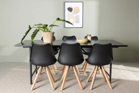 Zeno & Astrid Matstolar Svart + Rektangulära Matbord 90 x 200 Svart