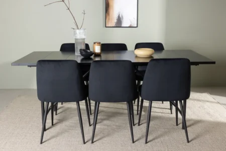 Astrid & Night Rektangulära Matbord 200 x 90 Black + Matstolar Black
