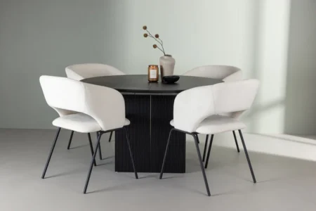 Day & Matilda Matstolar Offwhite + Runda Matbord ⌀130 Black