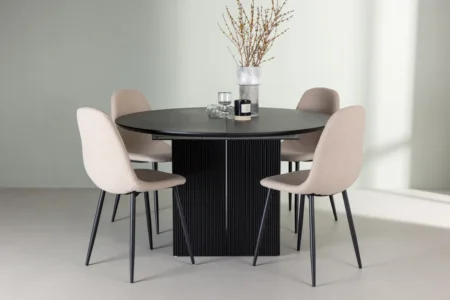 Polar & Matilda Matstolar Beige + Runda Matbord ⌀130 Black