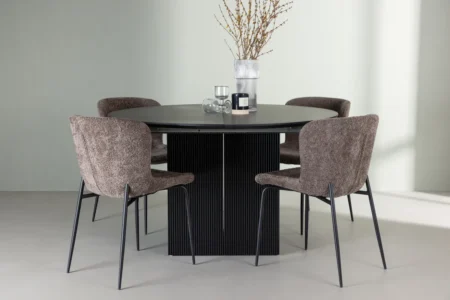 Modesto & Matilda Matstolar Brown + Runda Matbord ⌀130 Black