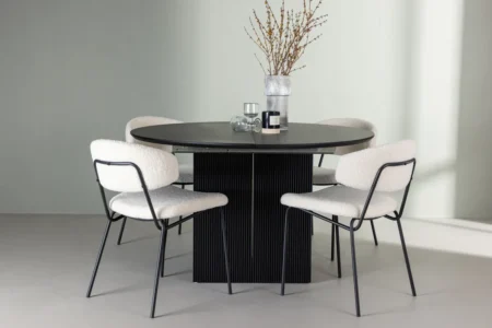 Chico & Matilda Matstolar White + Runda Matbord ⌀130 Black