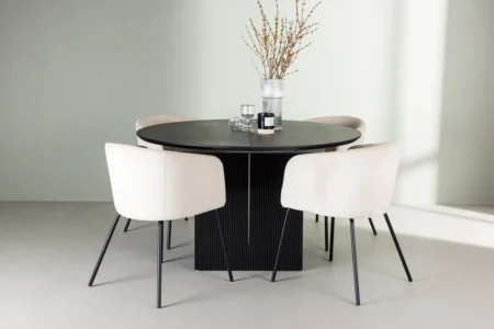 Berit & Matilda Matstolar Beige + Runda Matbord ⌀130 Black