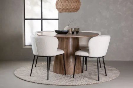 Lanzo & Edina Runda Matbord ⌀120 Nature + Matstolar White