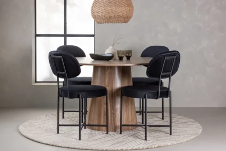 Stella & Lanzo Matstolar Black + Runda Matbord ⌀120 Nature