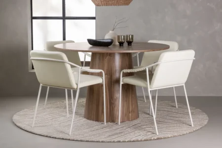 Tvist & Lanzo Matstolar Beige + Runda Matbord ⌀120 Nature