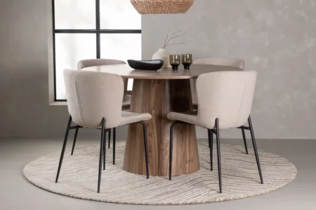 Modesto & Lanzo Matstolar Beige + Runda Matbord ⌀120 Nature