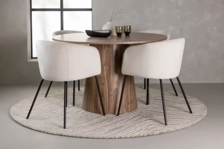 Berit & Lanzo Matstolar Beige + Runda Matbord ⌀120 Nature