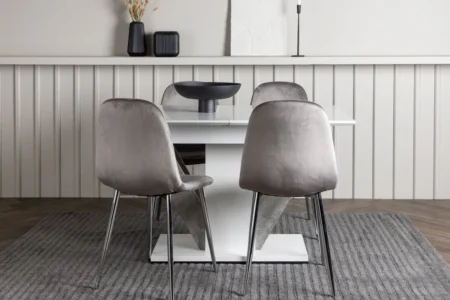 Disa & Eva Rektangulära Matbord 120 x 80 White + Matstolar Light Grey