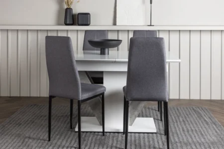 Disa & Petra Rektangulära Matbord 80 x 120 Vit + Matstolar Mörkgrå