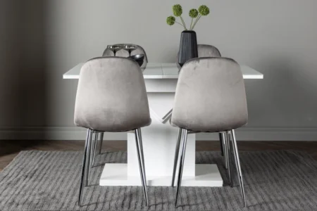 Pluto & Eva Rektangulära Matbord 120 x 90 White + Matstolar Light Grey