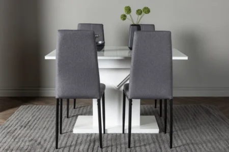 Pluto & Petra Rektangulära Matbord 90 x 120 Vit + Matstolar Mörkgrå