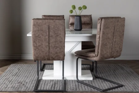 Zizo & Pluto Matstolar Brown + Rektangulära Matbord 120 x 90 White