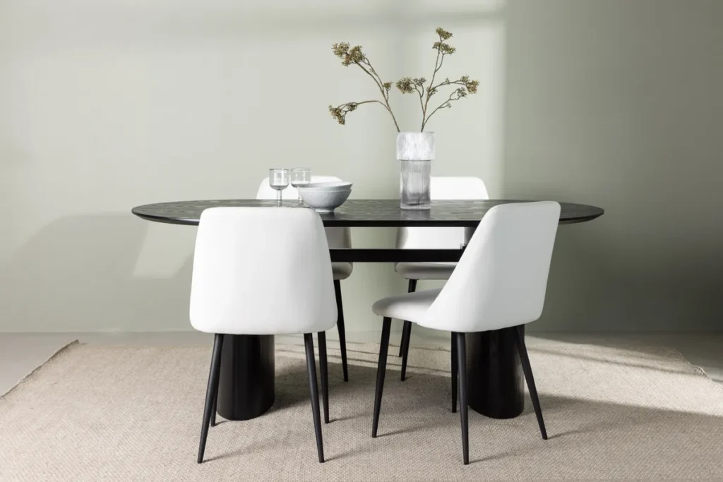 Isolde & Night Ovala Matbord 180 x 90 Black + Matstolar White