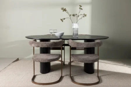 Isolde & Morning Ovala Matbord 180 x 90 Black + Matstolar Brown