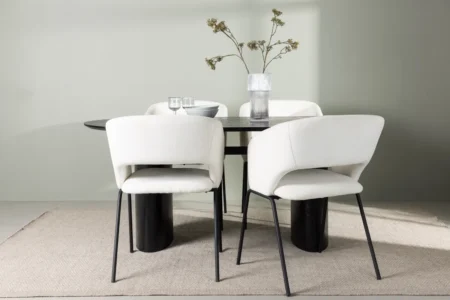 Day & Isolde Matstolar Offwhite + Ovala Matbord 180 x 90 Black