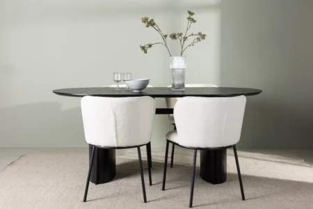 Edina & Isolde Matstolar White + Ovala Matbord 180 x 90 Black
