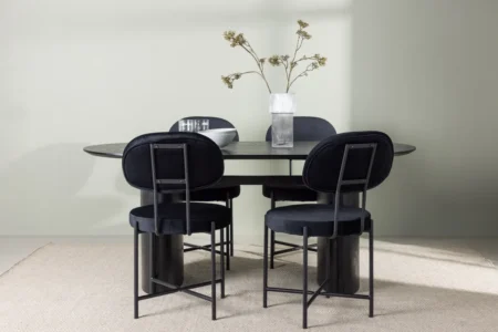 Stella & Isolde Matstolar Black + Ovala Matbord 180 x 90 Black
