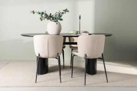 Modesto & Isolde Matstolar Beige + Ovala Matbord 180 x 90 Black