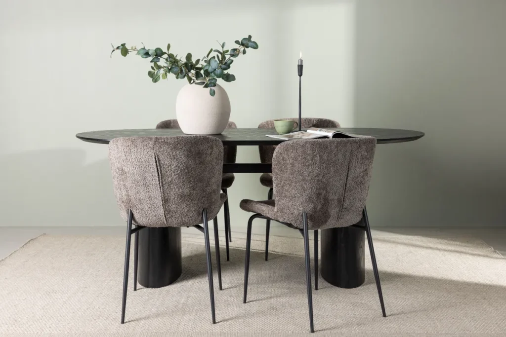 Modesto & Isolde Matstolar Brown + Ovala Matbord 180 x 90 Black