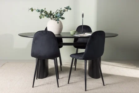 Polar & Isolde Matstolar Black + Ovala Matbord 180 x 90 Black