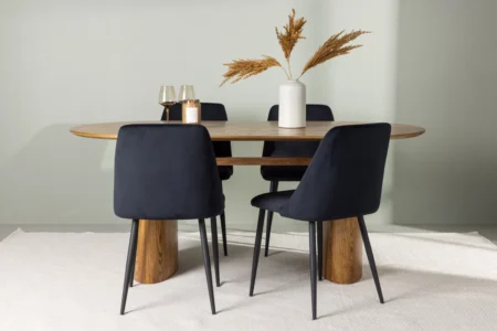 Night & Isolde Matstolar Black + Ovala Matbord 180 x 90 Nature