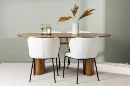 Edina & Isolde Matstolar White + Ovala Matbord 180 x 90 Nature