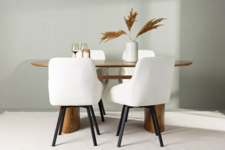 Rosie & Isolde Matstolar Beige + Ovala Matbord 180 x 90 Nature