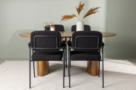 Yesterday & Isolde Matstolar Black + Ovala Matbord 180 x 90 Nature