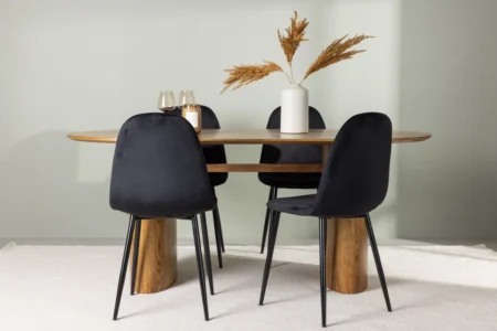 Polar & Isolde Matstolar Black + Ovala Matbord 180 x 90 Nature