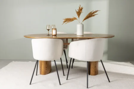 Berit & Isolde Matstolar Beige + Ovala Matbord 180 x 90 Nature