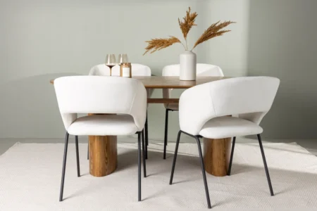 Day & Isolde Matstolar Offwhite + Ovala Matbord 180 x 90 Nature