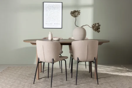 Modesto & Andy Matstolar Beige + Ovala Matbord 180 x 90 Nature