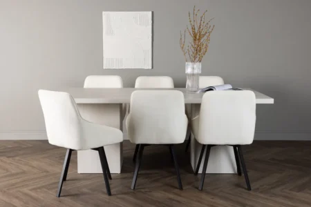 Rosie & Olga Matstolar Beige + Rektangulära Matbord 200 x 90 White